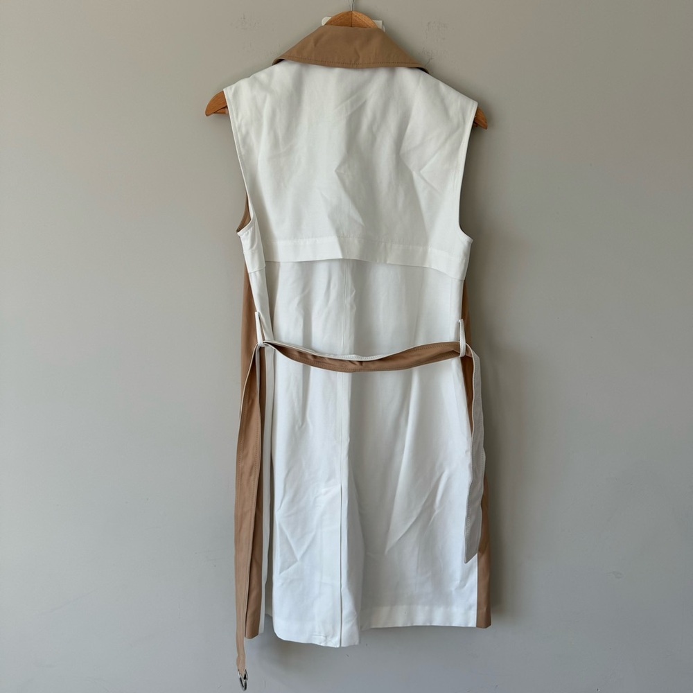 Chic White and Tan Belted long vest - Picture 6 of 13
